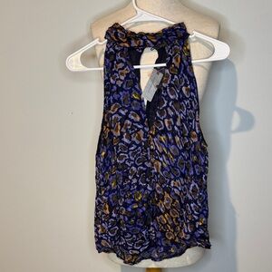 Anthropologie NWT Blue and Brown Leopard Print Tank Top